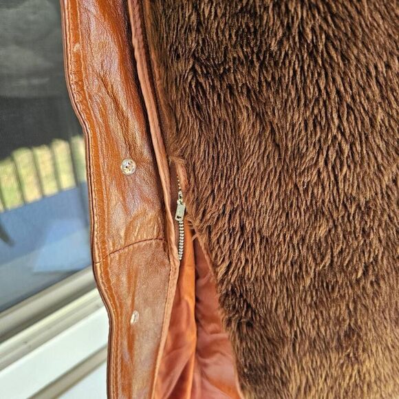 Vintage Designer International Leather Coat 42L Brown 70s Style Zip Liner - Picture 11 of 13